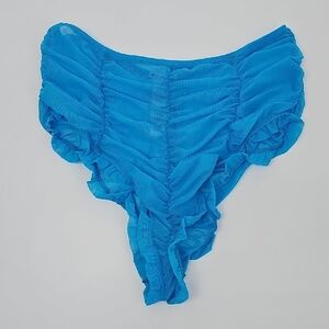Savage X‎ Fenty Aqua Blue Rusched Mesh High Rise Sexy Panties Sz: M